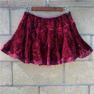 Tripp NYC, Vintage Velvet Maroon Bottom Lace Hem, Mini Skirt